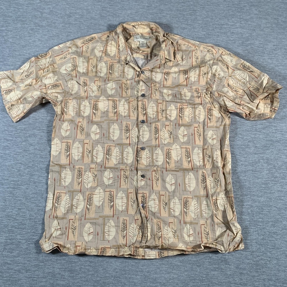 Tori Richard Shirt Mens Medium Beige Brown Leaf Print Button‎ Up Cotton Hawaii